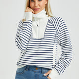 Airflex Contrast Trim Quarter Zip Pullover (Ivory Navy Stripe)