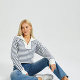 Airflex Contrast Trim Quarter Zip Pullover (Ivory Navy Stripe)