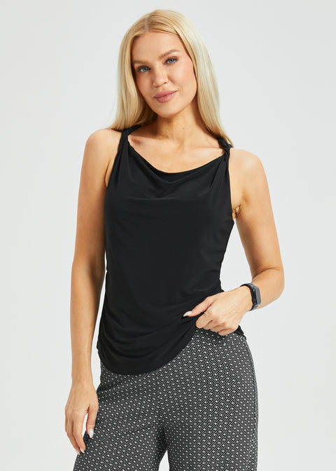 Twist Strap Cowl Neck Top (Black)