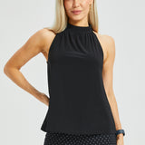 Mock Tie Neck Cutaway Top (Black) - Final Sale