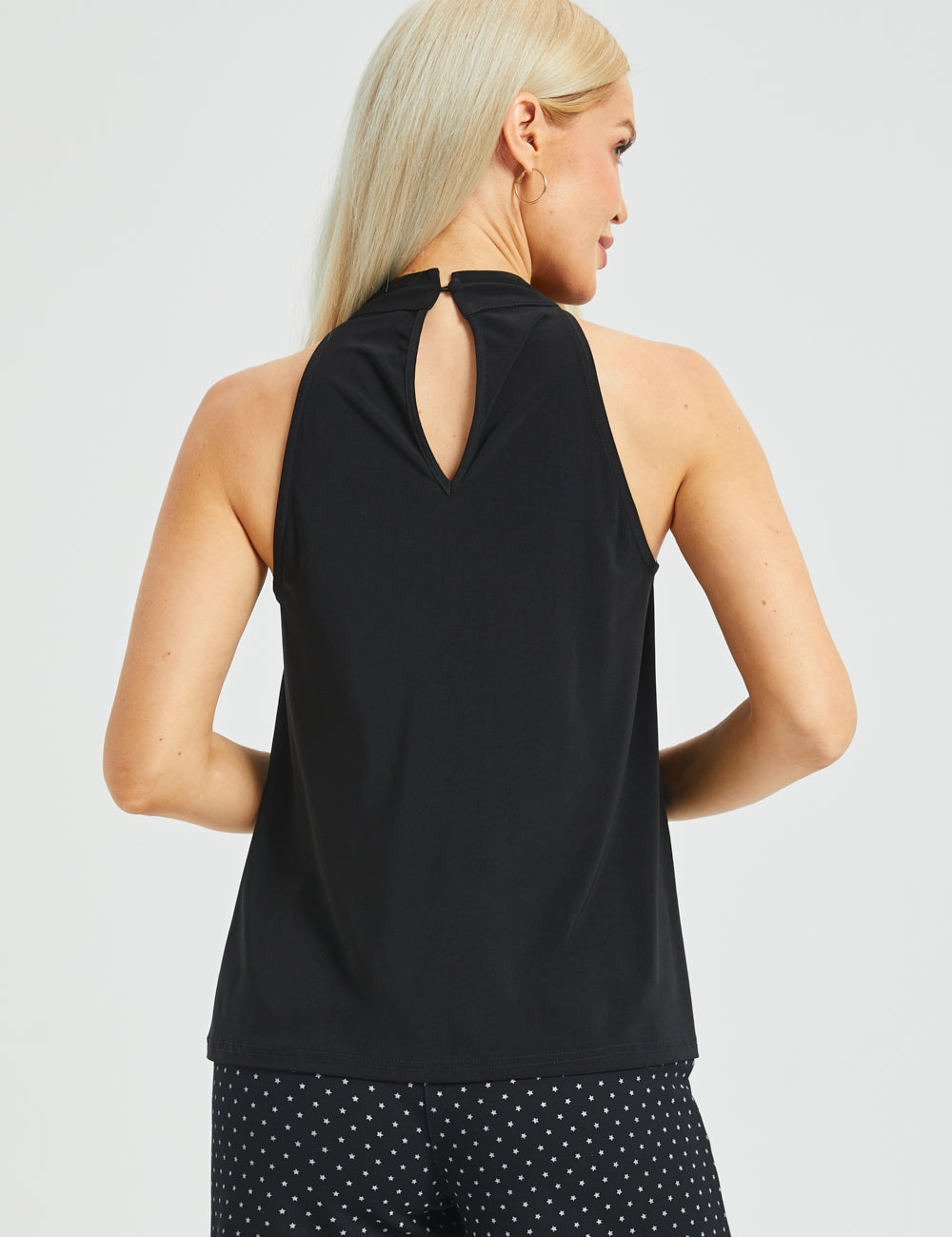 Mock Tie Neck Cutaway Top (Black) - Final Sale
