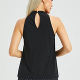 Mock Tie Neck Cutaway Top (Black) - Final Sale