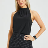 Mock Tie Neck Cutaway Top (Black) - Final Sale