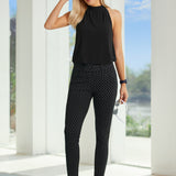 Mock Tie Neck Cutaway Top (Black) - Final Sale