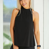 Mock Tie Neck Cutaway Top (Black) - Final Sale