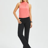 Mock Tie Neck Cutaway Top (Coral) - Final Sale