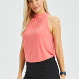 Mock Tie Neck Cutaway Top (Coral) - Final Sale