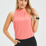 Mock Tie Neck Cutaway Top (Coral) - Final Sale