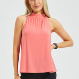 Mock Tie Neck Cutaway Top (Coral) - Final Sale