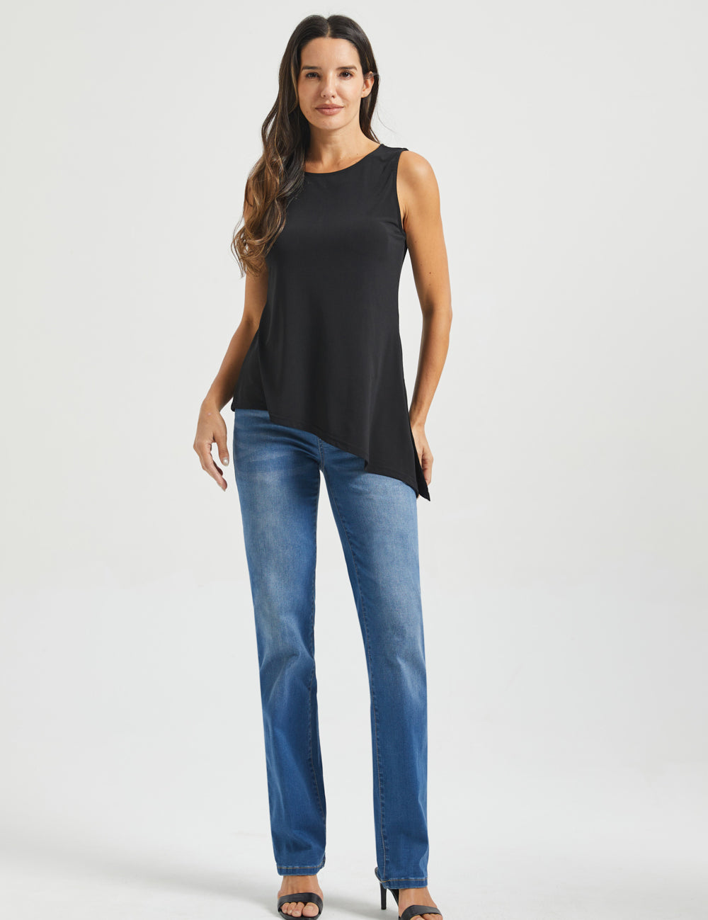 Asymmetrical Hem Sleeveless Tunic | Matte Jersey (Black)