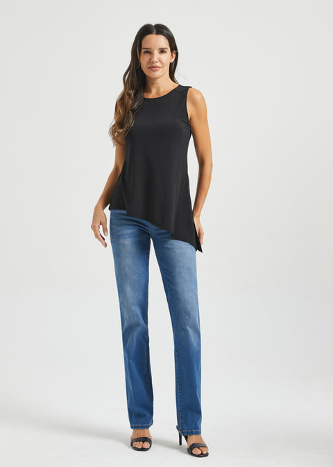 Asymmetrical Hem Sleeveless Tunic | Matte Jersey (Black)
