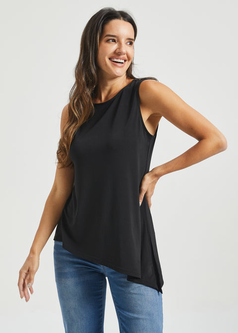 Asymmetrical Hem Sleeveless Tunic | Matte Jersey (Black)