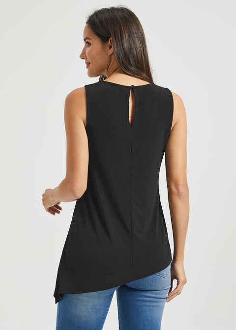 Asymmetrical Hem Sleeveless Tunic | Matte Jersey (Black)