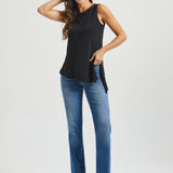 Asymmetrical Hem Sleeveless Tunic | Matte Jersey (Black)