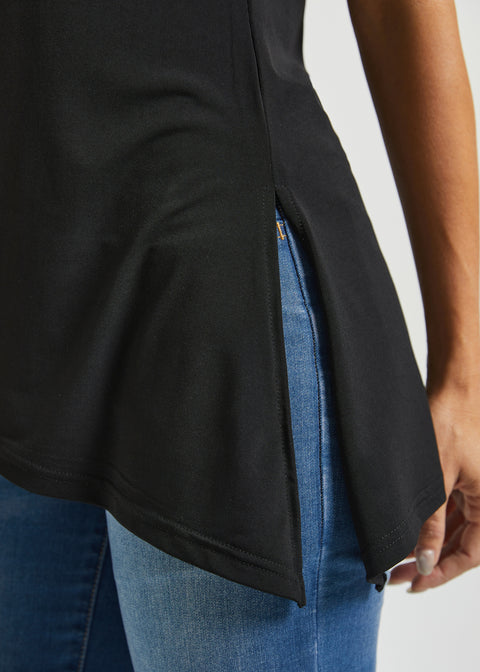 Asymmetrical Hem Sleeveless Tunic | Matte Jersey (Black)