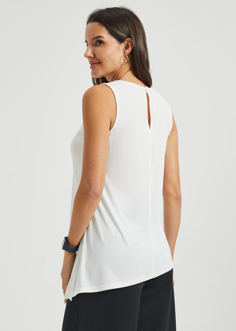 Asymmetrical Hem Sleeveless Tunic | Matte Jersey (Ivory)