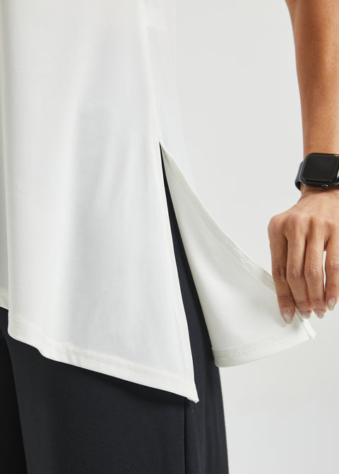 Asymmetrical Hem Sleeveless Tunic | Matte Jersey (Ivory)