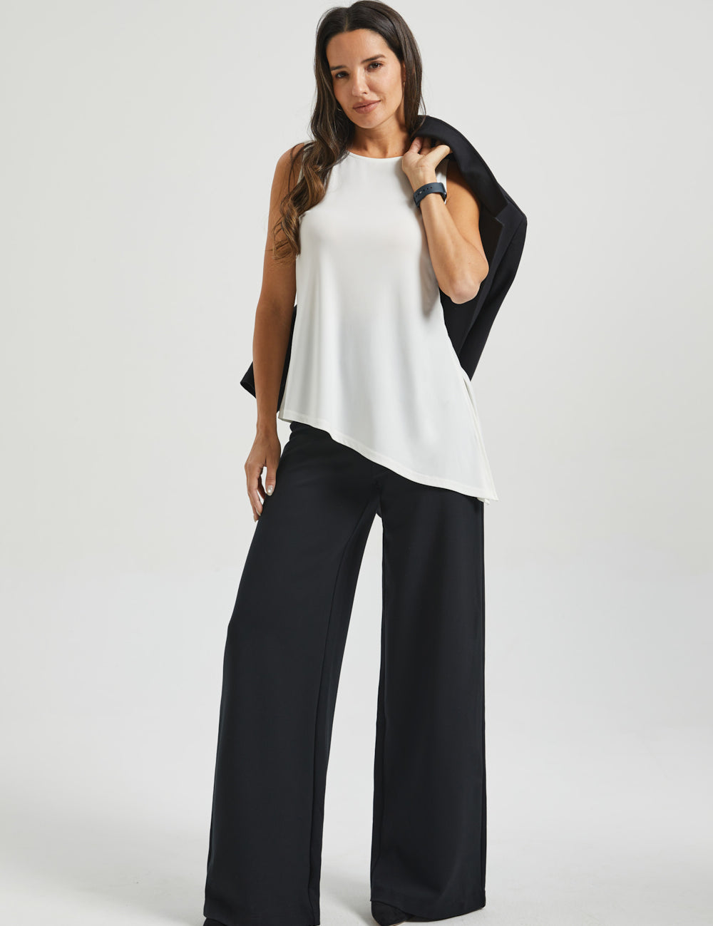 Asymmetrical Hem Sleeveless Tunic | Matte Jersey (Ivory) - Final Sale