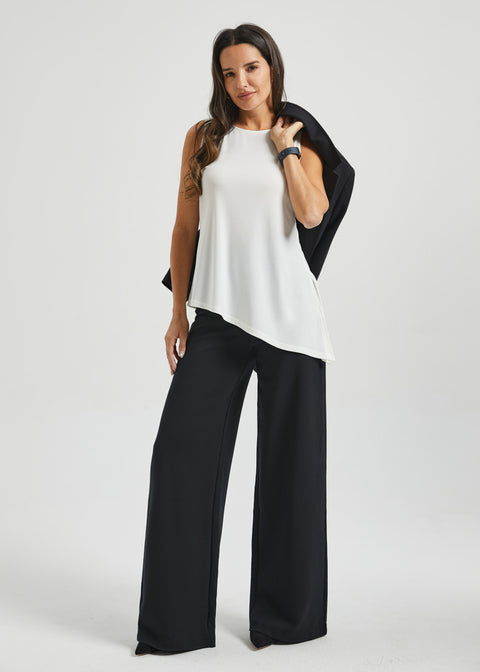 Asymmetrical Hem Sleeveless Tunic | Matte Jersey (Ivory)