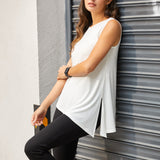 Asymmetrical Hem Sleeveless Tunic | Matte Jersey (Ivory) - Final Sale