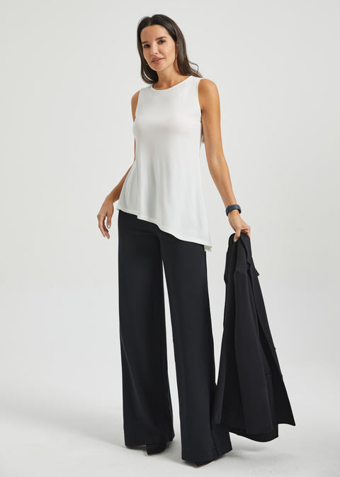 Asymmetrical Hem Sleeveless Tunic | Matte Jersey (Ivory)