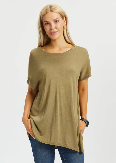 Asymmetrical Boatneck Sweater (Chai Tea) - Final Sale