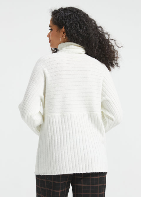 Mix Direction Rib Turtleneck (Ivory)