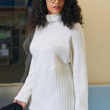 Mix Direction Rib Turtleneck Sweater (Ivory)