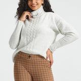 Cable Accent Turtleneck (Heather Ivory)