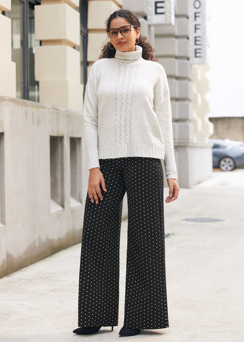 Cable Accent Turtleneck (Heather Ivory)