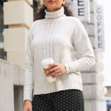 Cable Accent Turtleneck (Heather Ivory)