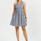 Gingham Fit & Flare Dress (Navy) - Final Sale