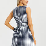 Gingham Fit & Flare Dress (Navy) - Final Sale