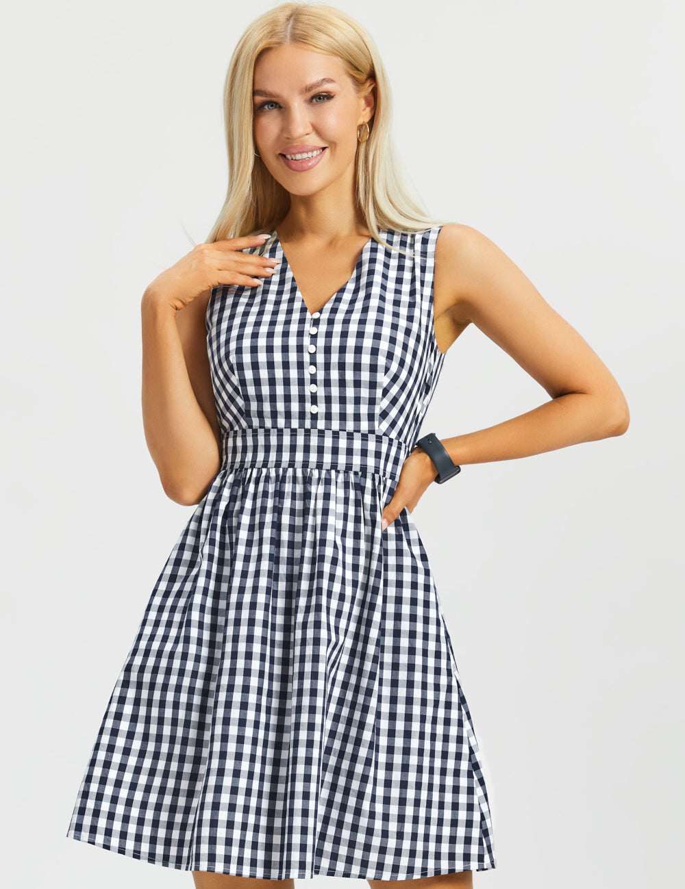 Gingham Fit & Flare Dress (Navy) - Final Sale
