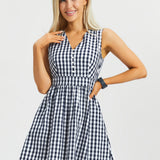 Gingham Fit & Flare Dress (Navy) - Final Sale