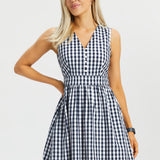 Gingham Fit & Flare Dress (Navy) - Final Sale