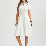Fit & Flare Shirt Dress | AirWeave Stretch Linen (Star White)