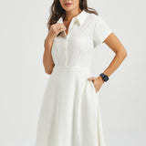 Fit & Flare Shirt Dress | AirWeave Stretch Linen (Star White)