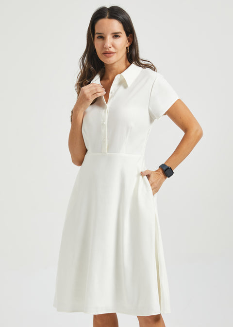 Fit & Flare Shirt Dress | AirWeave Stretch Linen (Star White)