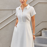 Fit & Flare Shirt Dress | AirWeave Stretch Linen (Star White)