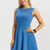 Sleeveless Boatneck Fit & Flare Dress (Denim Blue) - Final Sale