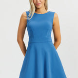 Sleeveless Boatneck Fit & Flare Dress (Denim Blue) - Final Sale