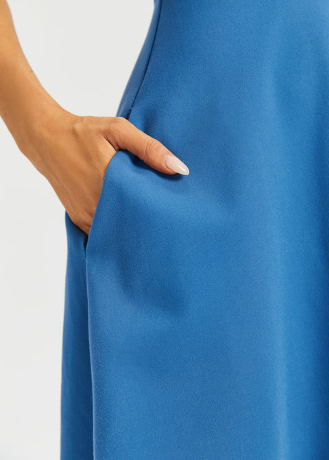 Sleeveless Boatneck Fit & Flare Dress (Denim Blue)