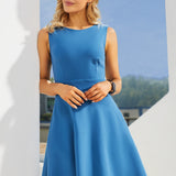 Sleeveless Boatneck Fit & Flare Dress (Denim Blue) - Final Sale