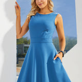 Sleeveless Boatneck Fit & Flare Dress (Denim Blue) - Final Sale