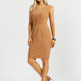 Cap Sleeve V-Neck Column Dress (Sandalwood) - Final Sale