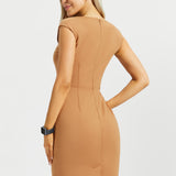 Cap Sleeve V-Neck Column Dress (Sandalwood) - Final Sale