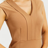 Cap Sleeve V-Neck Column Dress (Sandalwood) - Final Sale