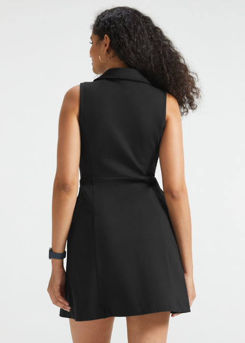 Surplice Lapel Sleeveless Knit Dress | Stretch Ponte (Black)