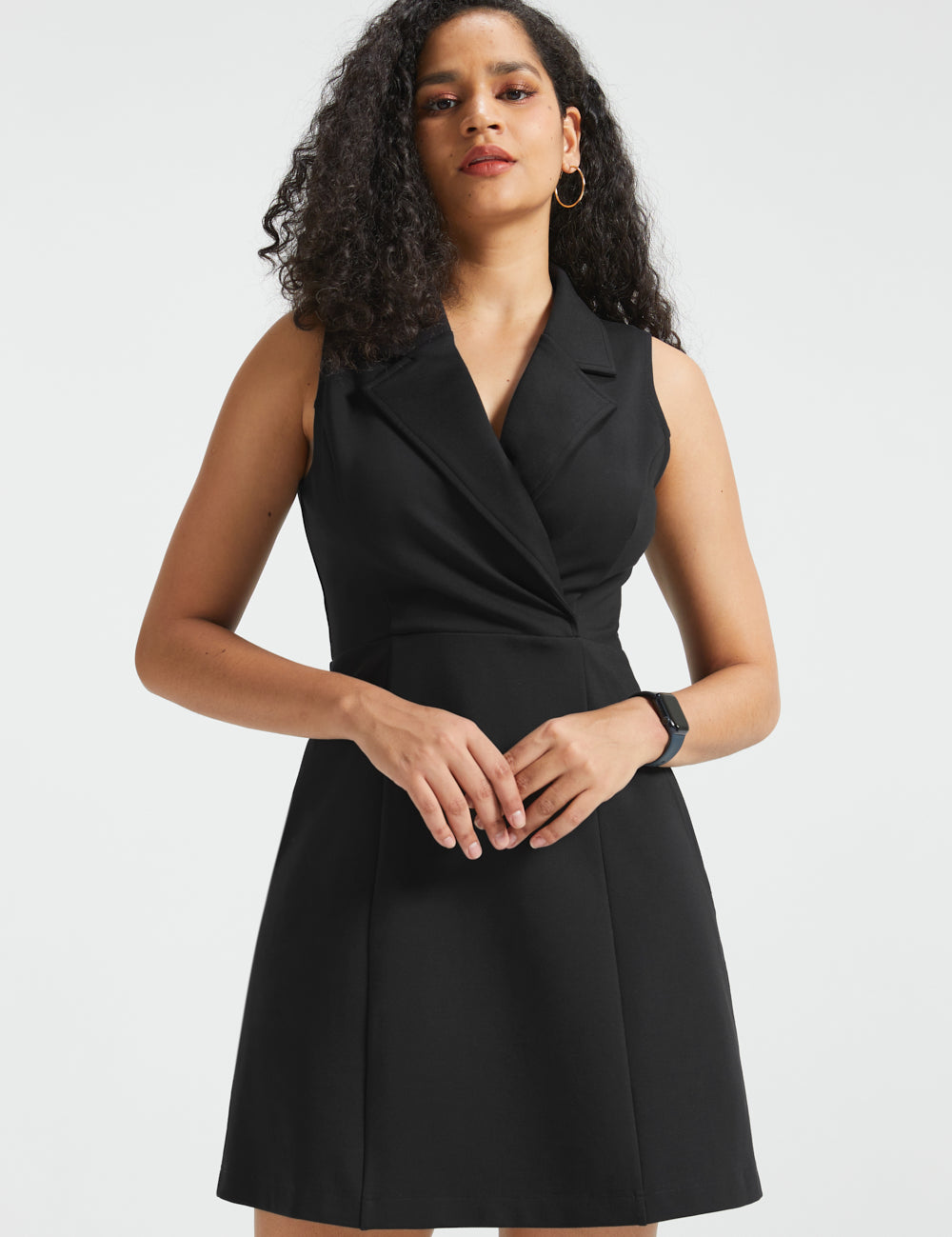 Surplice Lapel Sleeveless Knit Dress | Stretch Ponte (Black)